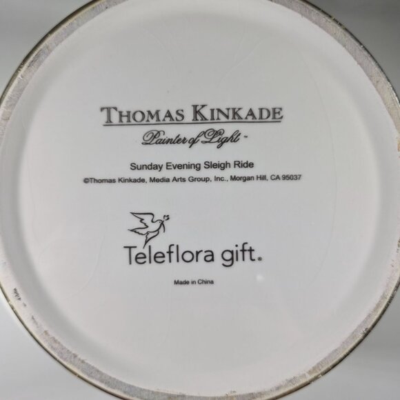Thomas Kinkade Teleflora Ceramic Bowl Sunday Evening Sleigh Ride Gold Trim - Picture 6 of 8